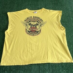 Harley-Davidson Men's Yellow Cutoff Sleeve T-Shirt Size 3XL Cotton Wings V-Twin